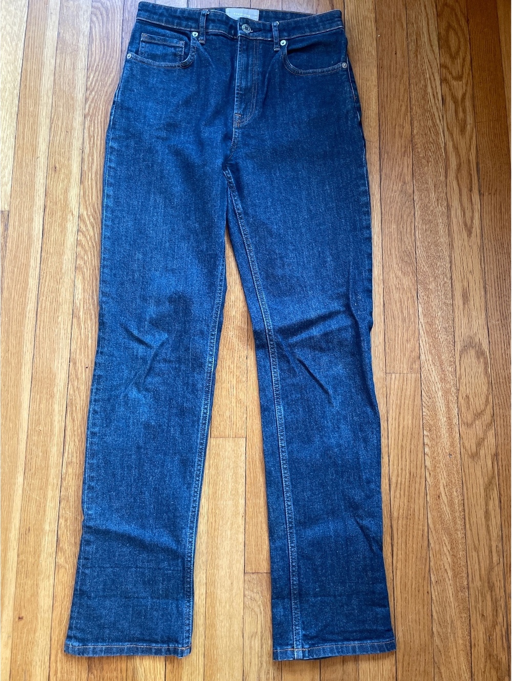Everlane High Rise Straight Jean Dark Wash Straight Leg Stretch Denim Size 28